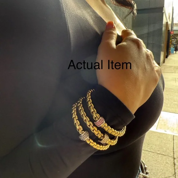 Fope Flexit Eka Bracelet Yellow Gold with White Gold Blue Sapphire Rondel Sz: 17 - Picture 5 of 15